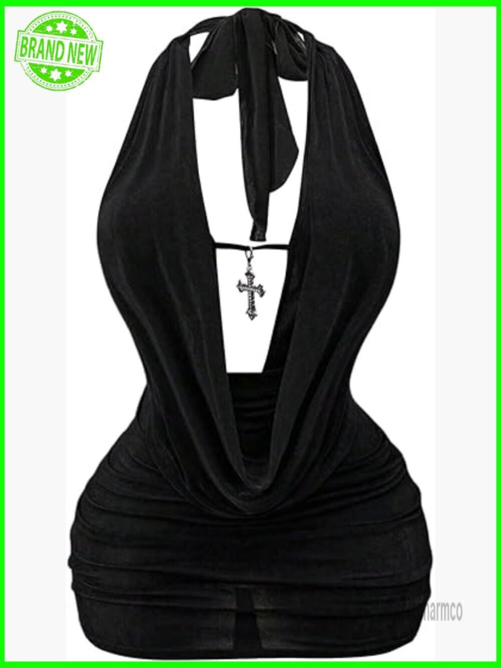 Plus Size Gothic Halter Mini Dress Sleeveless Bodycon Club Dress